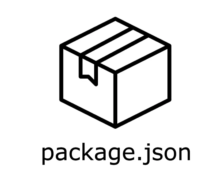 A cardboard box labelled package.json — the manifest that lists what goes in your project.